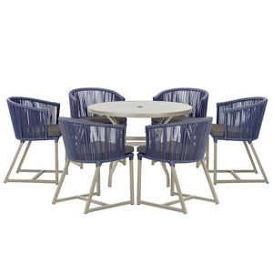 Mesa E 6 Cadeiras De Jantar Noronha Fendi E11 Trama Original Azul