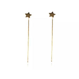 Brinco De Fio Com Estrela Folheado Em Ouro 18k