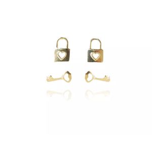 Brinco Duo Chave E Cadeado Folheado Em Ouro 18k