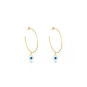 Brinco Argola Média Olho Grego Folheado Em Ouro 18k
