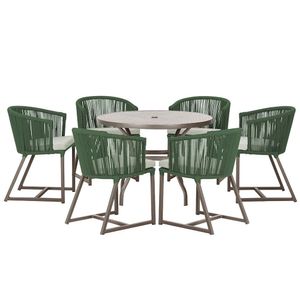 Mesa Com 6 Cadeiras Jantar Noronha Marrom E3 Trama Original Verde