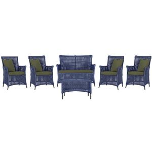 Jogo Sofá 4 Poltronas E Mesa Igapó Preta E13 Trama Original Azul