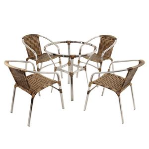Jogo Turin 4 Cadeiras E Mesa Em Alumínio Trama Original Cappuccino
