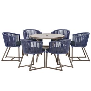 Mesa Com 6 Cadeiras De Jantar Noronha E12 Trama Original Azul