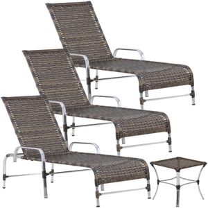3 Espreguiçadeiras E Mesa Para Piscina Área Trama Original Tabaco
