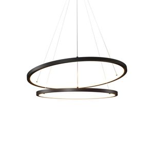 Lustre Pendente Orluce Tabat Or1749 Com 2 Aros 50-40cm Preto Led Bivolt