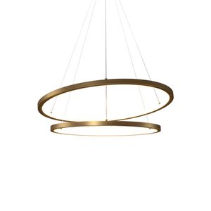 Lustre Pendente Orluce Tabat Or1750 Com 2 Aros 50-40cm Dourado Led Bivolt