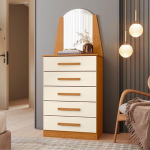 Comoda 1 Espelho Gavetas Elite Cinamomo Off White
