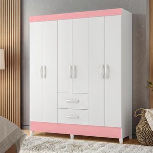 Guarda Roupa 6 Portas Roma Branco Rosa