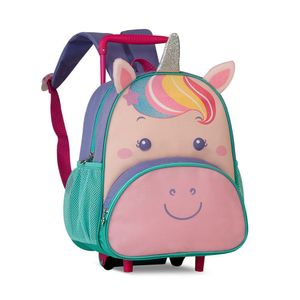 Mochila De Rodinhas Infantil Unicornio Roxo Confortável, Prática E Super Fofa Para As Crianças