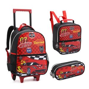 Kit Mochila De Rodinhas + Lancheira + Estojo Duplo Carros Denlex