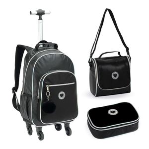 Kit Mochila De Rodinhas + Lancheira + Estojo Just Love Denlex Preta