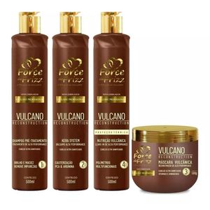 Kit Reconstrução Capilar Profissional Vulcano Force De Frizz 4 Passos - Para Todos Os Tipos De Cabelos