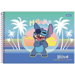 Caderno De Cartografia E Desenho Espiral Capa Dura Disney Stitch 80 Folhas Foroni Verde E Azul