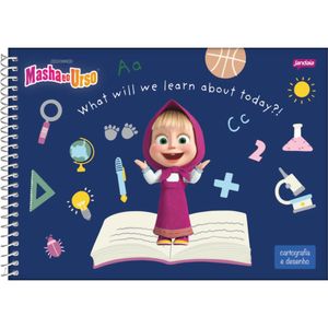 Caderno De Cartografia E Desenho Espiral Capa Dura Masha E O Urso 80 Folhas Jandaia Azul