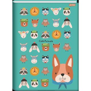 Caderno Brochura Capa Dura Universitário Cute Animals 80 Folhas Jandaia Verde