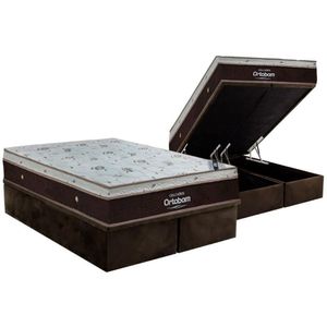 Cama Box Baú: Colchão Molas Superpocket Ensacadas Ortobom Sleep King Látex + Base Crc Suede Brown (186x198)