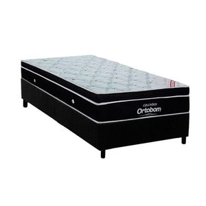 Cama Box Solteiro: Colchão Molas Superpocket Ensacadas Ortobom Elegant + Base Crc Suede Black (88x188)