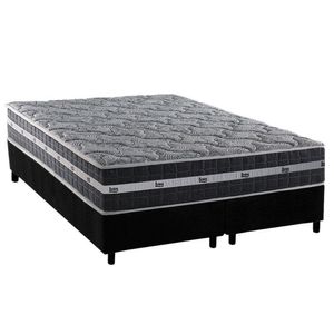 Cama Box Queen: Colchão Molas Ensacadas Black Graphite + Base Crc Suede Gray (158x198)