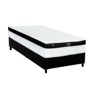 Cama Box Solteiro: Colchão Molas Ensacadas Luckspuma Gold Line Elastic Gel + Base Crc Suede Black (88x188)