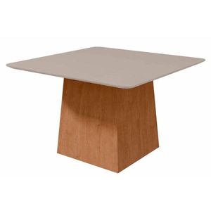 Mesa Para Cozinha Nevada Com Tampo Madeirado Canto Curvo 130x130cm Amendoa Off White Lopas