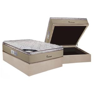 Cama Box Baú Casal: Colchão Molas Ensacadas Luckspuma Platinum New + Base Crc Suede Clean (138x188)