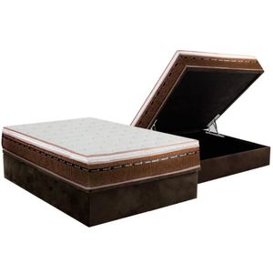 Cama Box Baú Casal: Colchão Molas Ensacadas Luckspuma New Comfort + Base Crc Suede Brown (138x188)