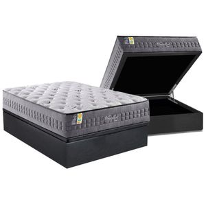 Cama Box Baú Casal: Colchão Molas Ensacadas Versalhes + Base Crc Suede Gray (138x188)