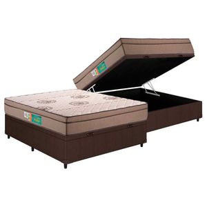 Cama Box Baú Casal: Colchão Espuma D33 Polar Pérola + Base Crc Courano Brown (138x188)