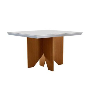 Mesa Para Cozinha Nevada Com Tampo 90x90cm Madeirado Vidro Canto Curvo Imbuia Off White Rufato