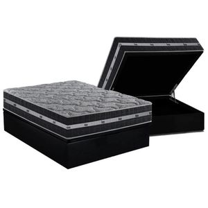 Cama Box Baú Casal: Colchão Molas Ensacadas Black Graphite + Base Crc Courano Black (138x188)