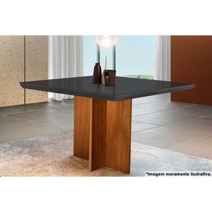 Mesa Para Cozinha Berlim Com Tampo 90x90cm Madeirado Vidro Canto Curvo Imbuia Grafite Rufato