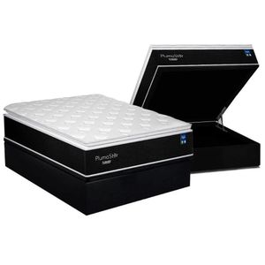 Cama Box Baú Casal: Colchão Molas Bonnel Plumatex Ensacadas Plumastar + Base Crc Suede Black (138x188)