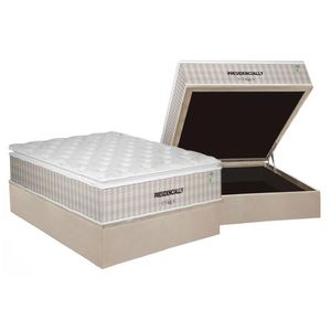 Cama Box Baú Casal: Colchão Molas Bonnel Plumatex Ensacadas Presidencially + Base Crc Suede Clean (138x188)