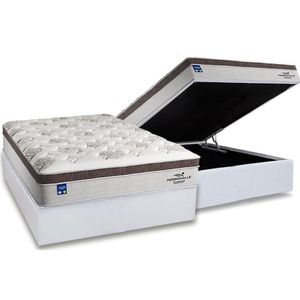 Cama Box Baú Casal: Colchão Molas Bonnel Plumatex Ensacadas Personalle + Base Crc Courano White (138x188)