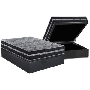 Cama Box Baú Casal: Colchão Molas Masterpocket Ensacadas Black Grafite + Base Crc Suede Gray (138x188)