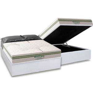 Cama Box Baú Casal: Colchão Molas Masterpocket Ensacadas Paropas Coliseu + Base Crc Suede White (138x188)