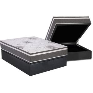 Cama Box Baú Casal: Colchão Espuma D45 Polar D33 Pérola Premium + Base Crc Suede Gray (138x188)