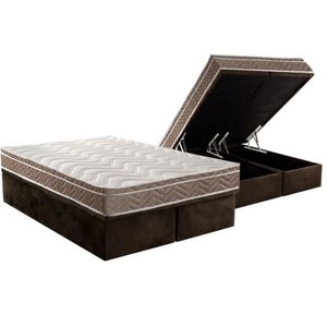 Cama Box Baú King: Colchão Anatômico Paropas D33 Confort Ultra Firme + Base Crc Suede Brown (193x203)