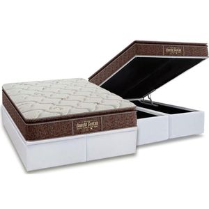 Cama Box Baú King: Colchão Anatômico Probel Guarda Costas Extra Firme + Base Crc Courano White (193x203)