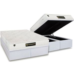 Cama Box Baú King: Colchão Molas Ensacadas Luckspuma Satisfaction Plus White + Base Crc Courano White (193x203)