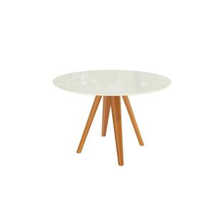 Mesa Para Cozinha Duna Madeira Maciça Com Tampo Madeirado Com Vidro 120x120cm Carvalho Off White Kappesberg