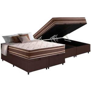 Cama Box Baú King: Colchão Molas Ensacadas Superlastic Duo Sono + Base Crc Courano Brown (193x203)