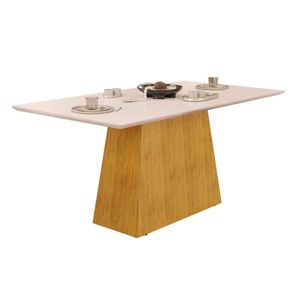 Mesa Para Cozinha Dulce Com Tampo Madeirado Vidro Reto 180x90cm Cedro Off White Dj Móveis
