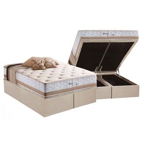 Cama Box Baú King: Colchão Molas Masterpocket Ensacadas Herval Maxspring Spain + Base Crc Suede Clean (193x203)