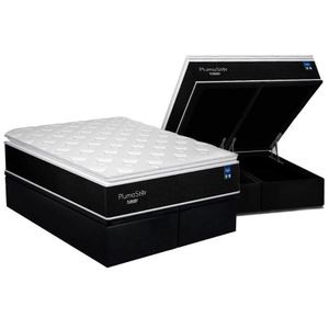 Cama Box Baú King: Colchão Molas Bonnel Plumatex Ensacadas Plumastar + Base Crc Suede Black (193x203)
