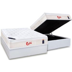Cama Box Baú Casal: Colchão Molas Pocket Ensacadas Castor Gold Star Vitagel + Base Crc Courano White (138x188)