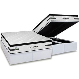 Cama Box Baú King: Colchão Molas Bonnel Plumatex Ensacadas Liz Premium D33 + Base Crc Courano White (193x203)