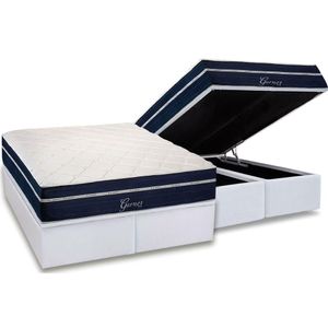 Cama Box Baú King: Colchão Molas Bonnel Polar Ensacadas Garnet + Base Crc Courano White (193x203)