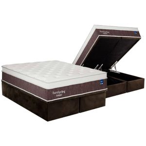 Cama Box Baú King: Colchão Molas Bonnel Plumatex Superlastic Durospring + Base Crc Suede Brown (193x203)